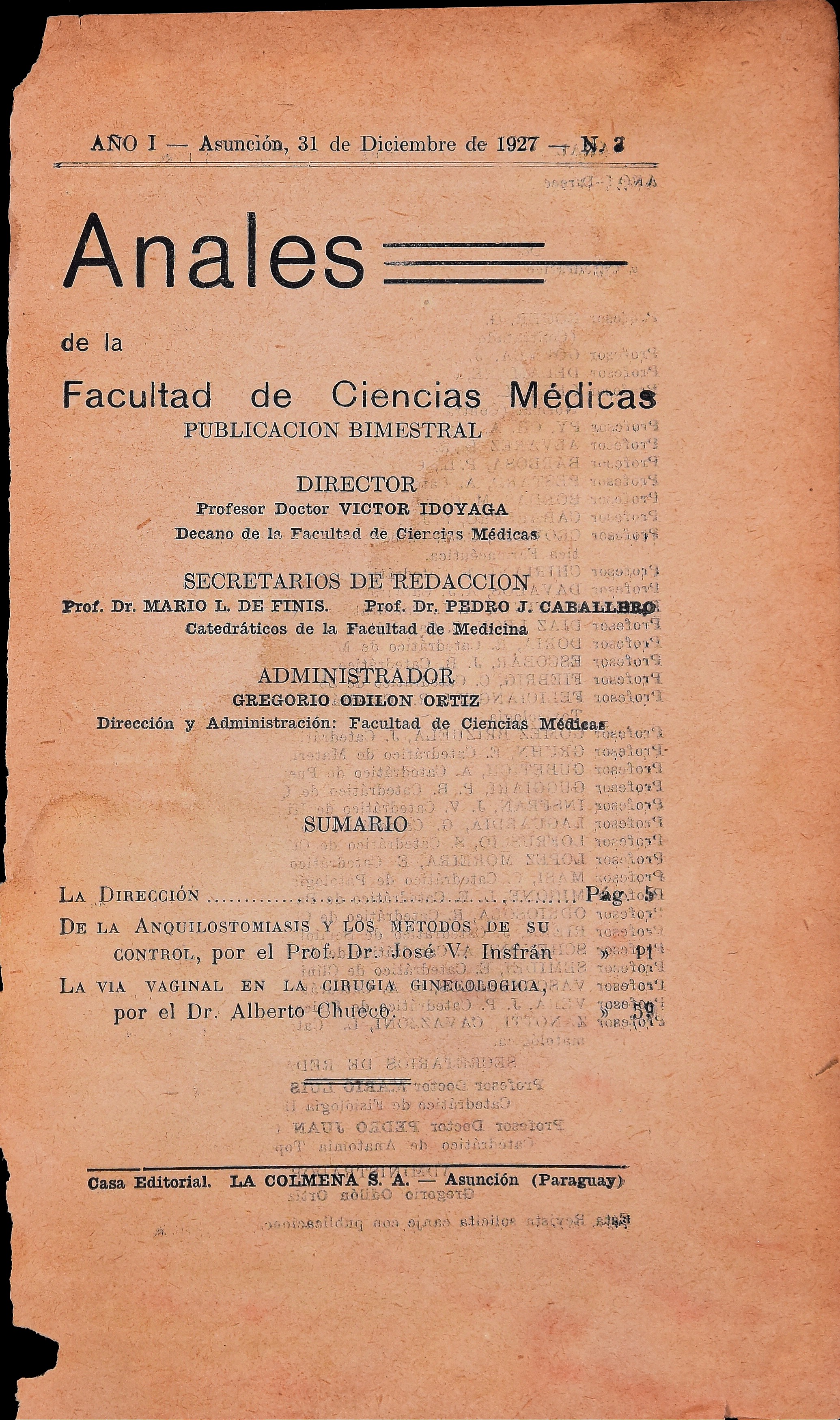 					Ver Vol. 1 Núm. 3 (1927): ANALES de la Facultad de Ciencias Médicas
				