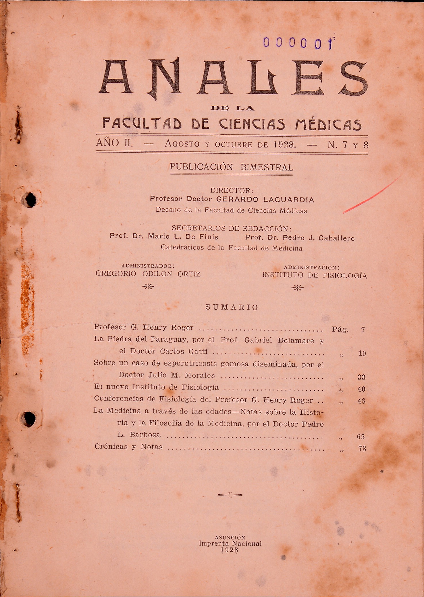 					View Vol. 2 No. 7 y 8 (1928): ANALES de la Facultad de Ciencias Médicas
				